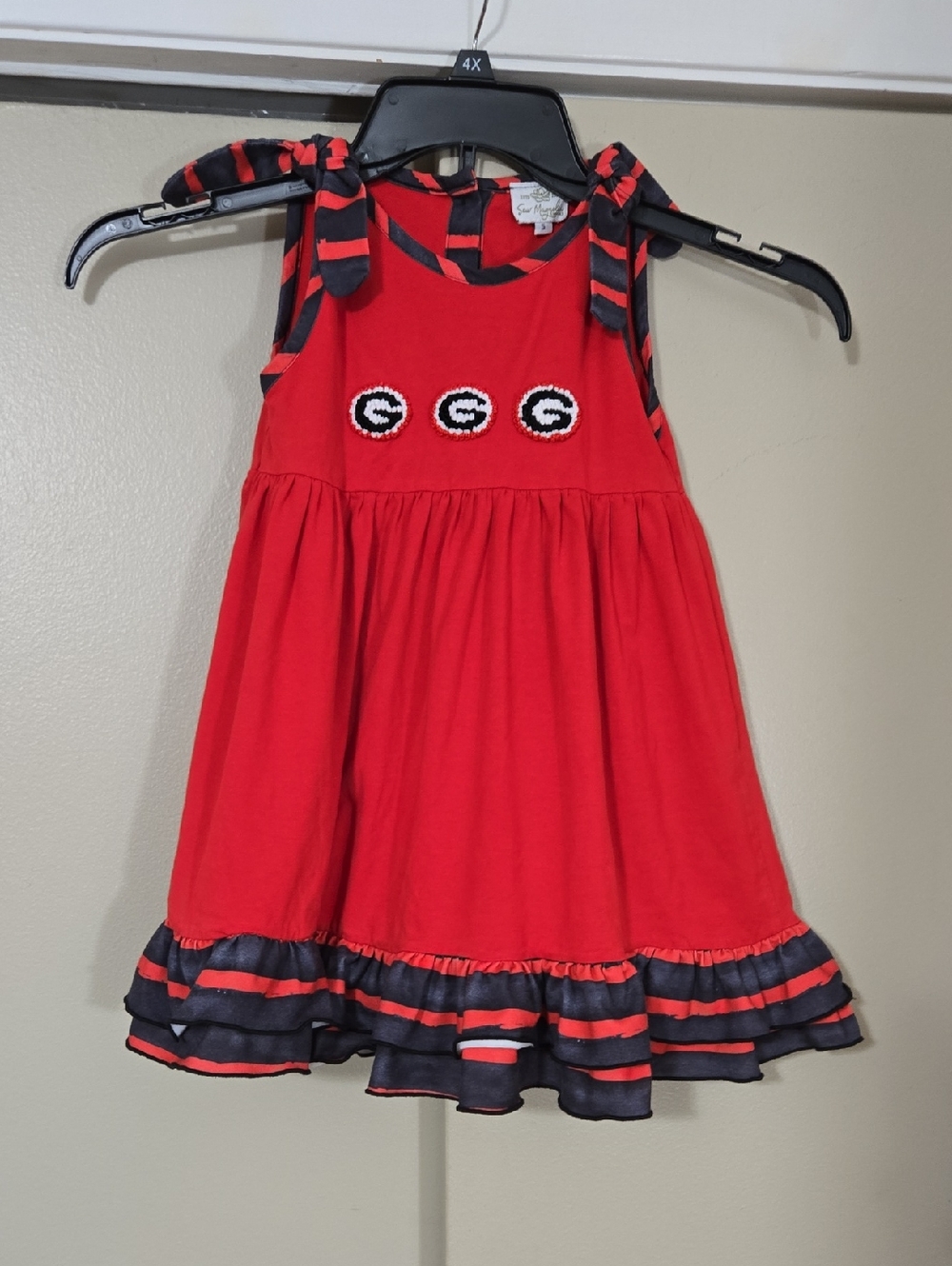 Sew Magnolia UGA Georgia Logo Girls Dress with Black Ruffle Size 5